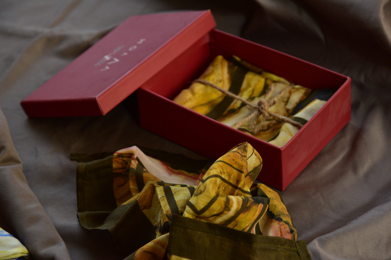 Gold texture Printed Pure Silk Scarf and Pocket Square Gift Set
