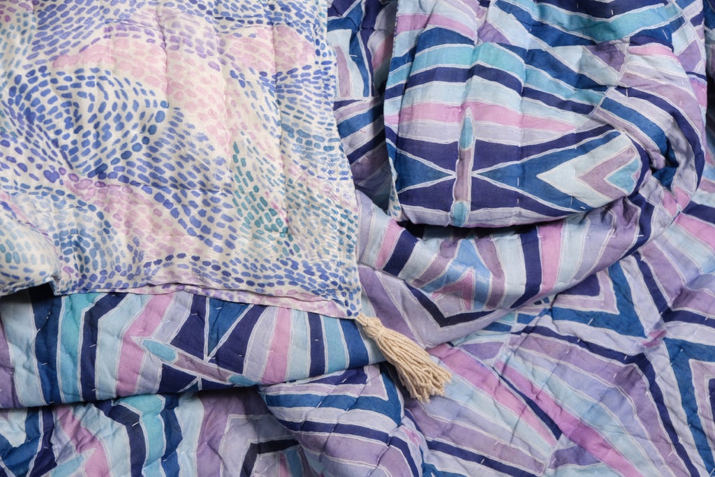 Dash Doodle Cool Colours printed reversible Cotton Silk Quilt | Jaipuri Razai