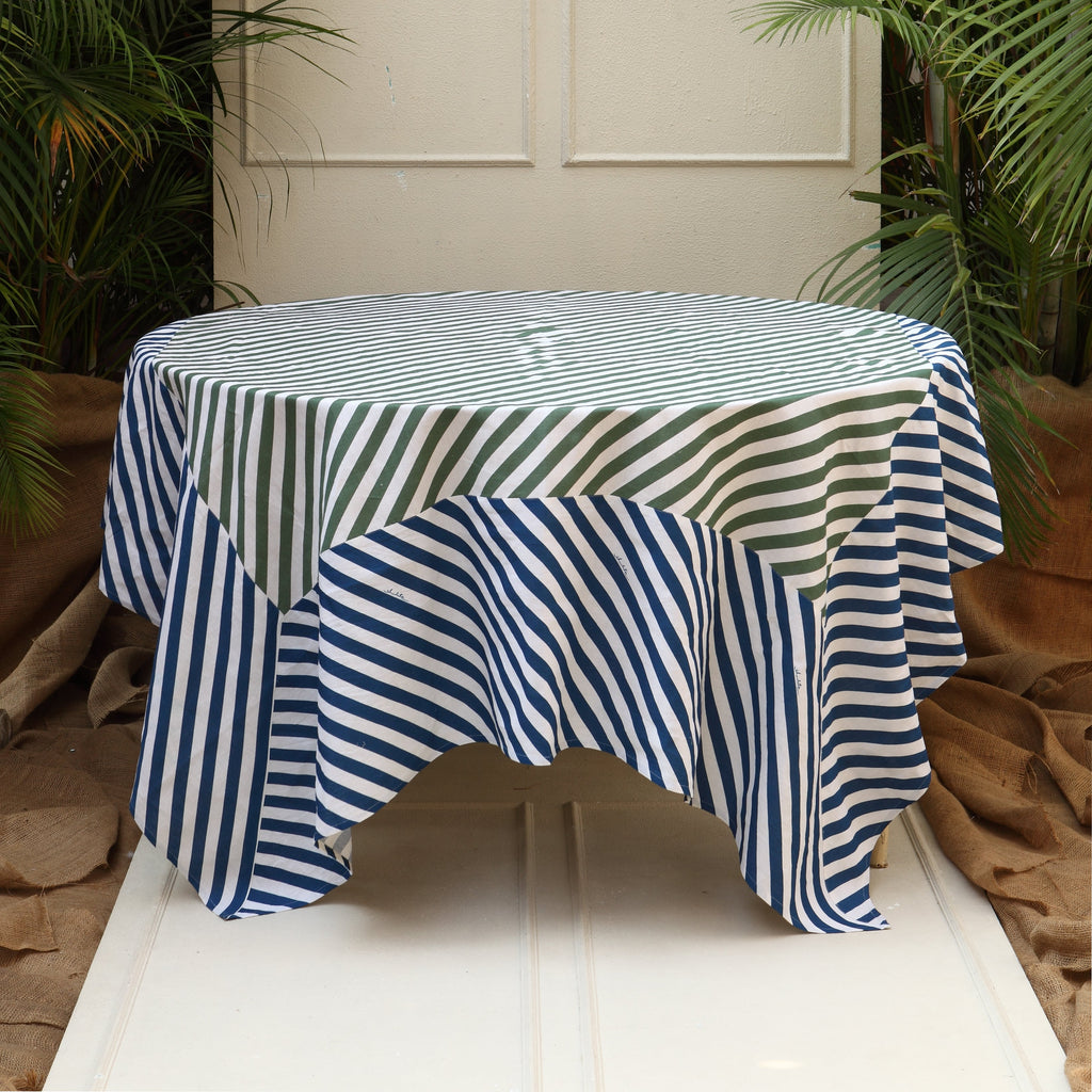 Buy Olive Indigo Linen Cotton Tablecloth Online