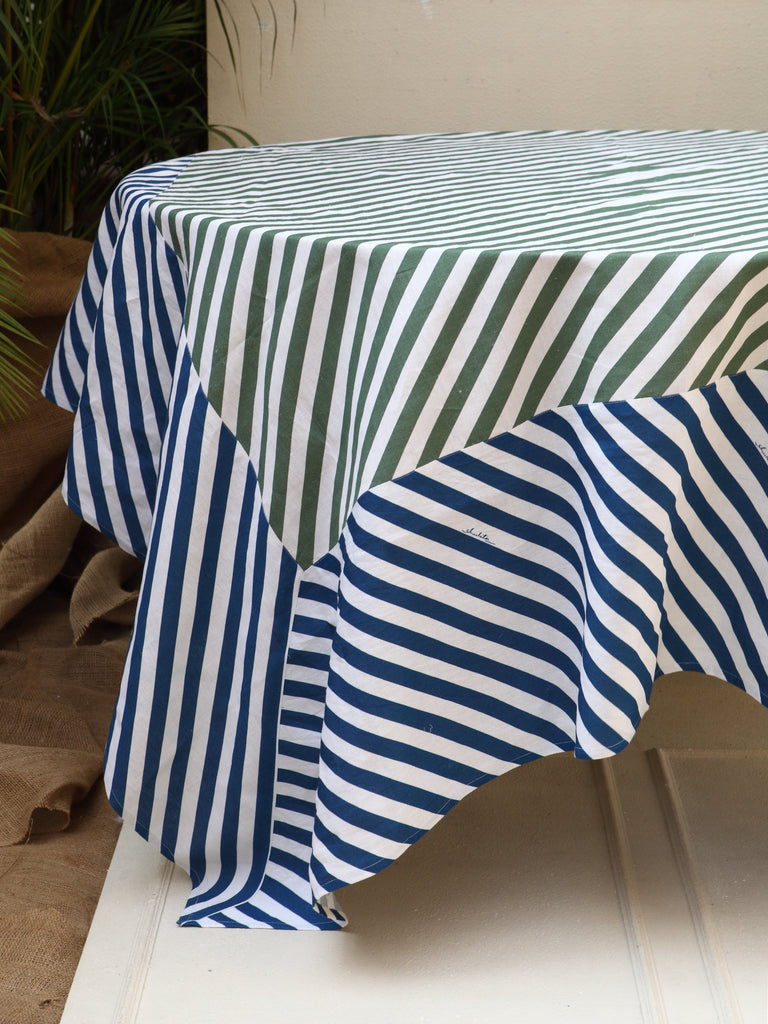 Buy Olive Indigo Linen Cotton Tablecloth