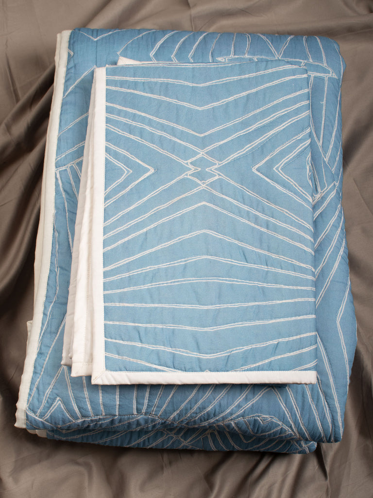 Order Blue Quilted Bedcover With Pillow Covers