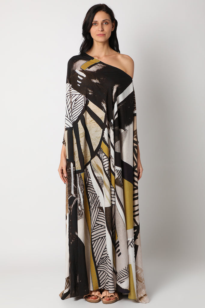 Habitat Print one shoulder maxi dress vVyom x deme | Limited Edition Loungewear