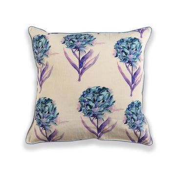 Peony White and Blue Colour Printed Cushion cover