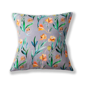 Grey and yellow Tulip Garden Printed Cushion Cover