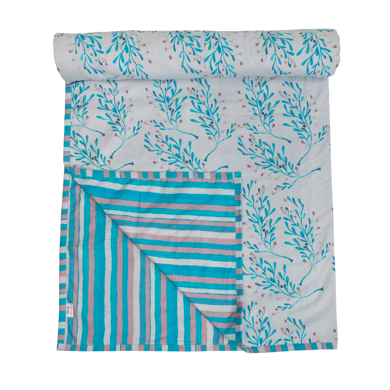 Grey and Aqua Underwater Printed Duvet / Dohar