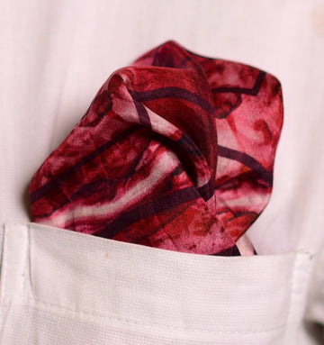 Red Square Printed Pure Silk Pocket Square.