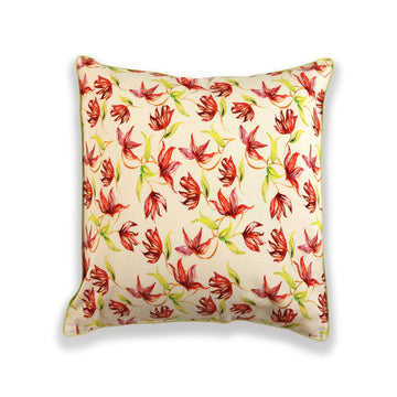 White And Red Floral Printed Cushion Cover