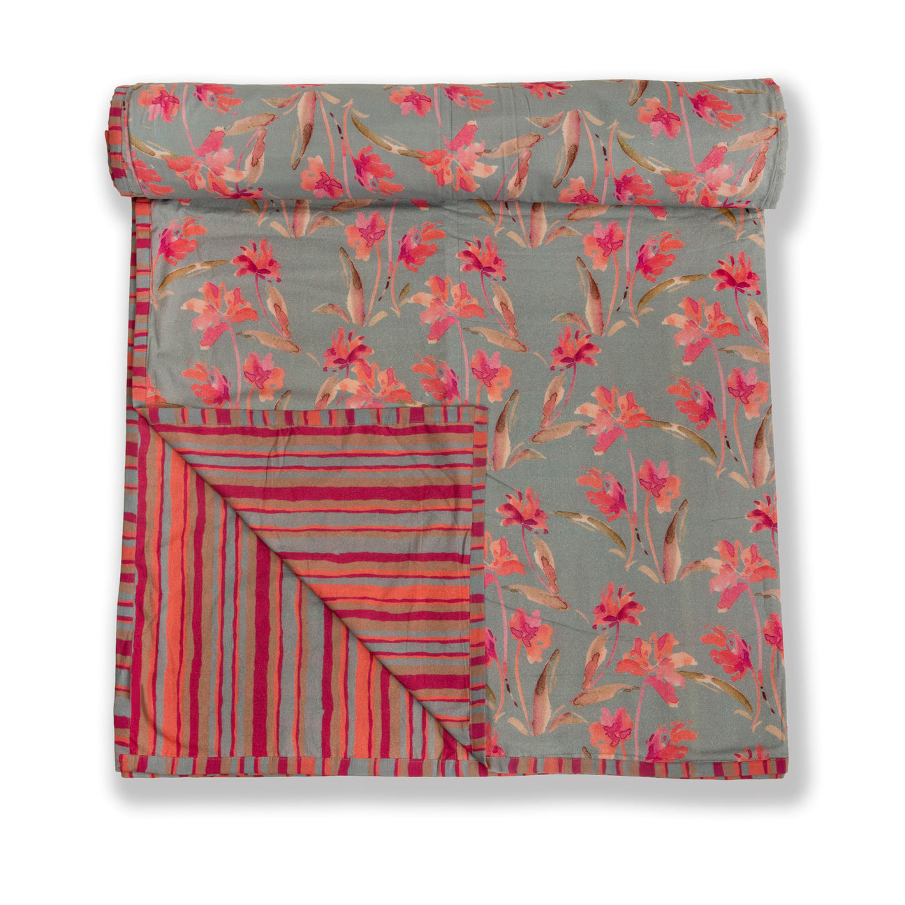 Grey and Pink Daffodil garden Printed Duvet / Dohar