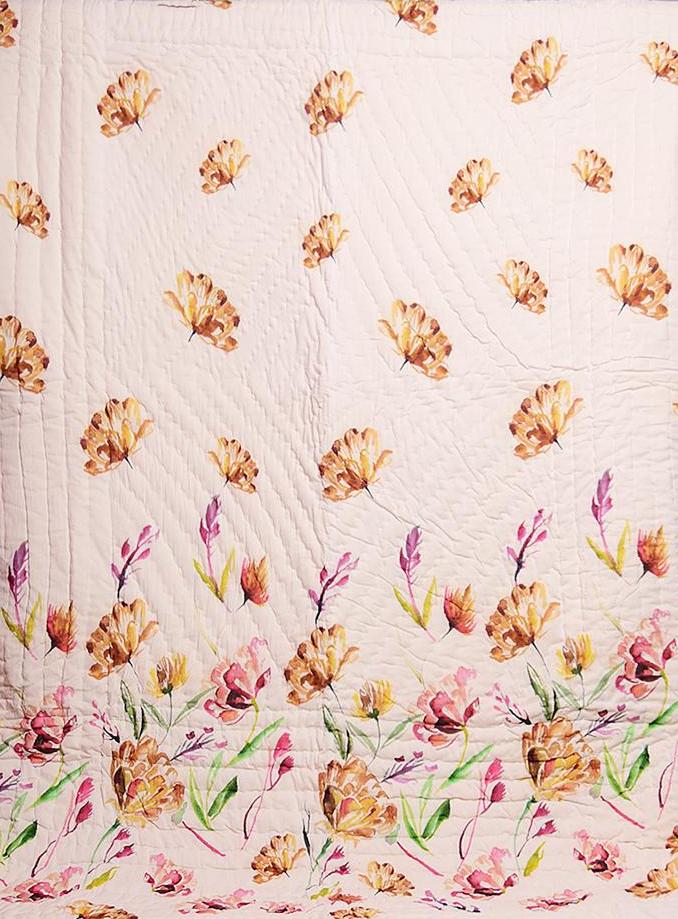vVyom Classic | White Poppy Floral Dreams Printed Cotton Quilt | Jaipuri Razai