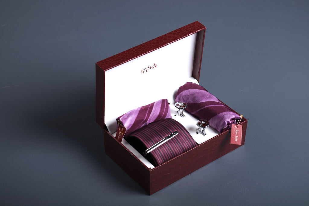 Him & Her Tie Scarf Combo Gift Box Set of 5 Purple