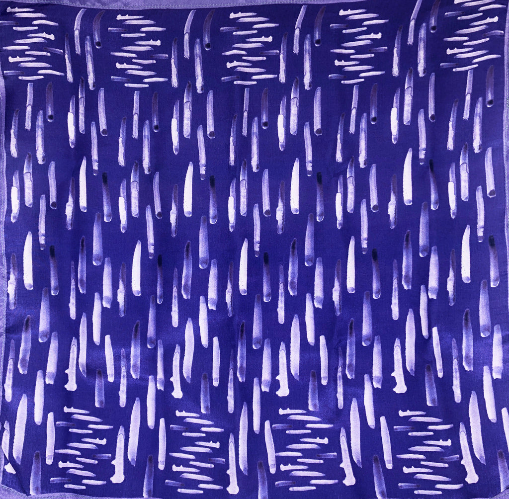 Violet Colour Story Stripes Printed Pure Silk Pocket Square.