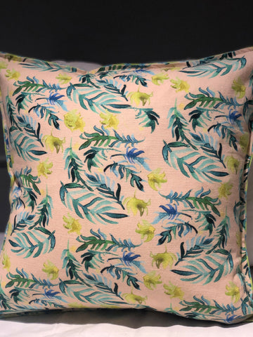 Aqua and Lime Leaves printed Cushion Cove