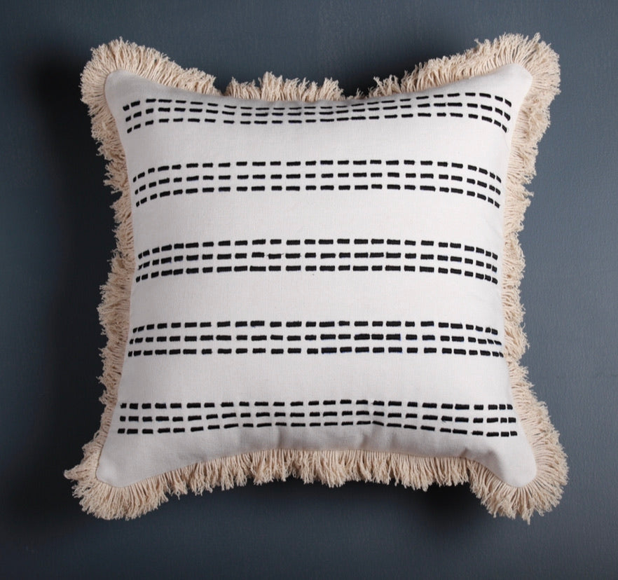 MONO white and Black embroidered cushion cover 16"x16" | DEME X vVyom